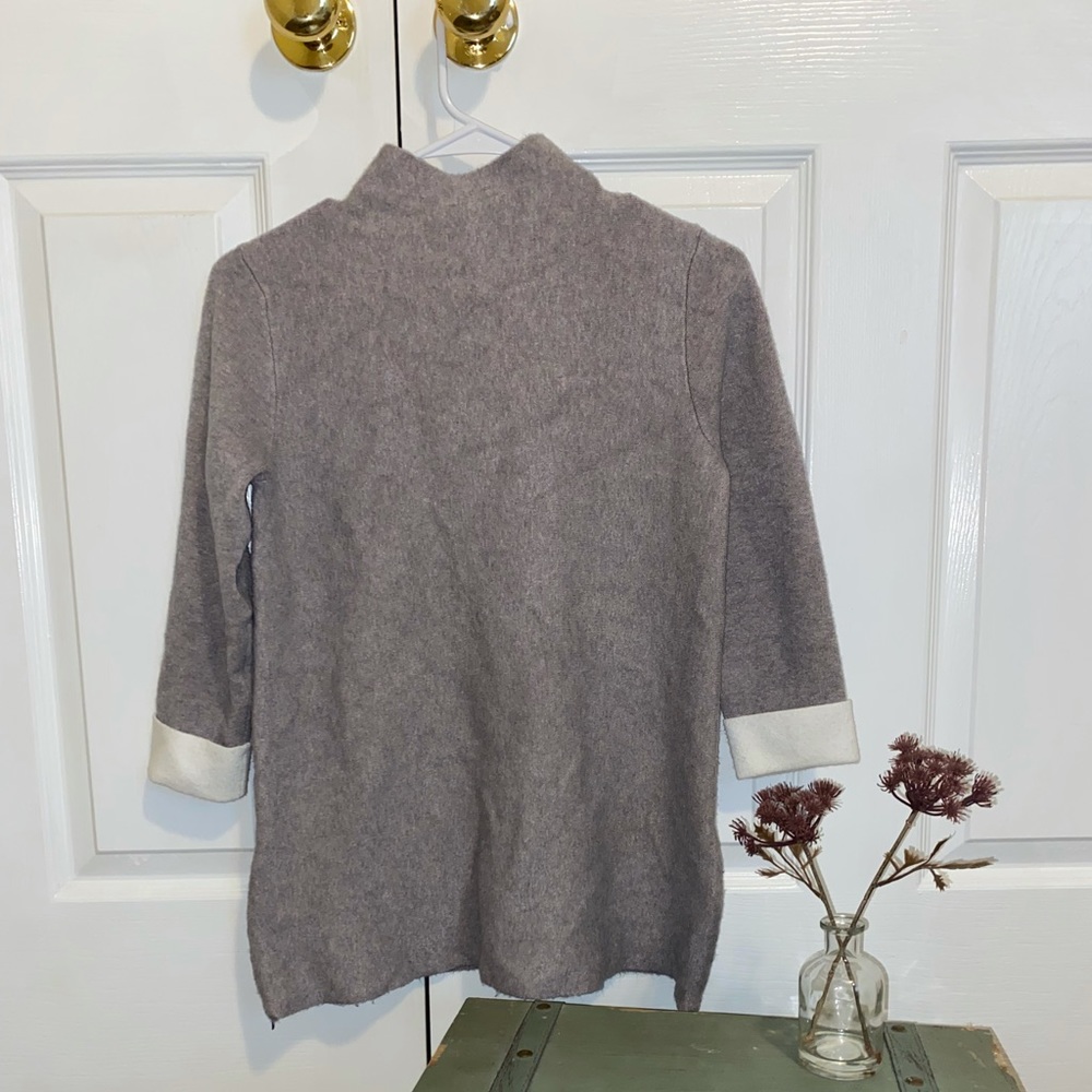 XS Nanette Lepore tan sweater with cream cuffs.